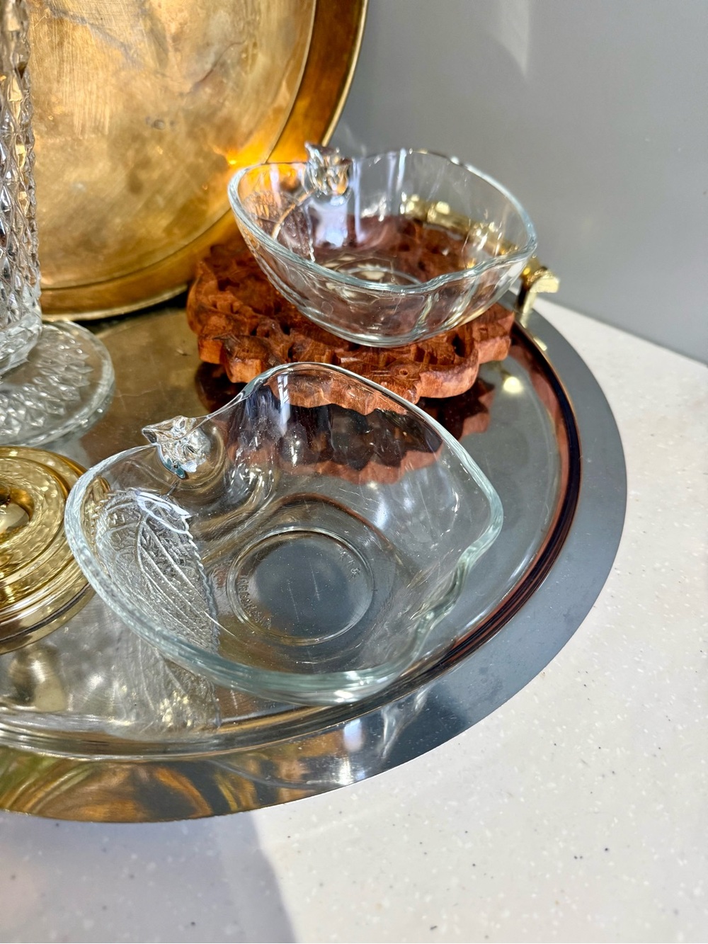 MCM Apple Textured Leaf Clear Glass Trinket Dishes- set of 2 - KIG Indonesia